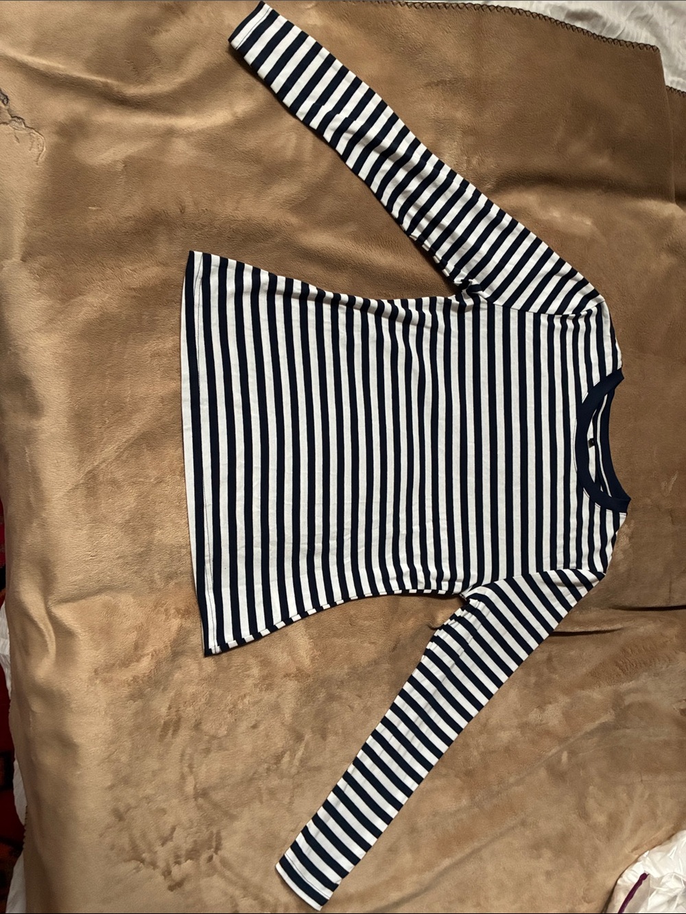 Striped Navy and White Long Sleeve Tee - Classic Crew Neck